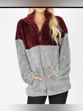 Zenana Outfitters Color Block Quarter Zip Sherpa Pullover 2X BNWOT